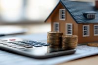 © VINA - stock.adobe.com Foto: Kleines Häuschen mit Taschenrechner und Münzen